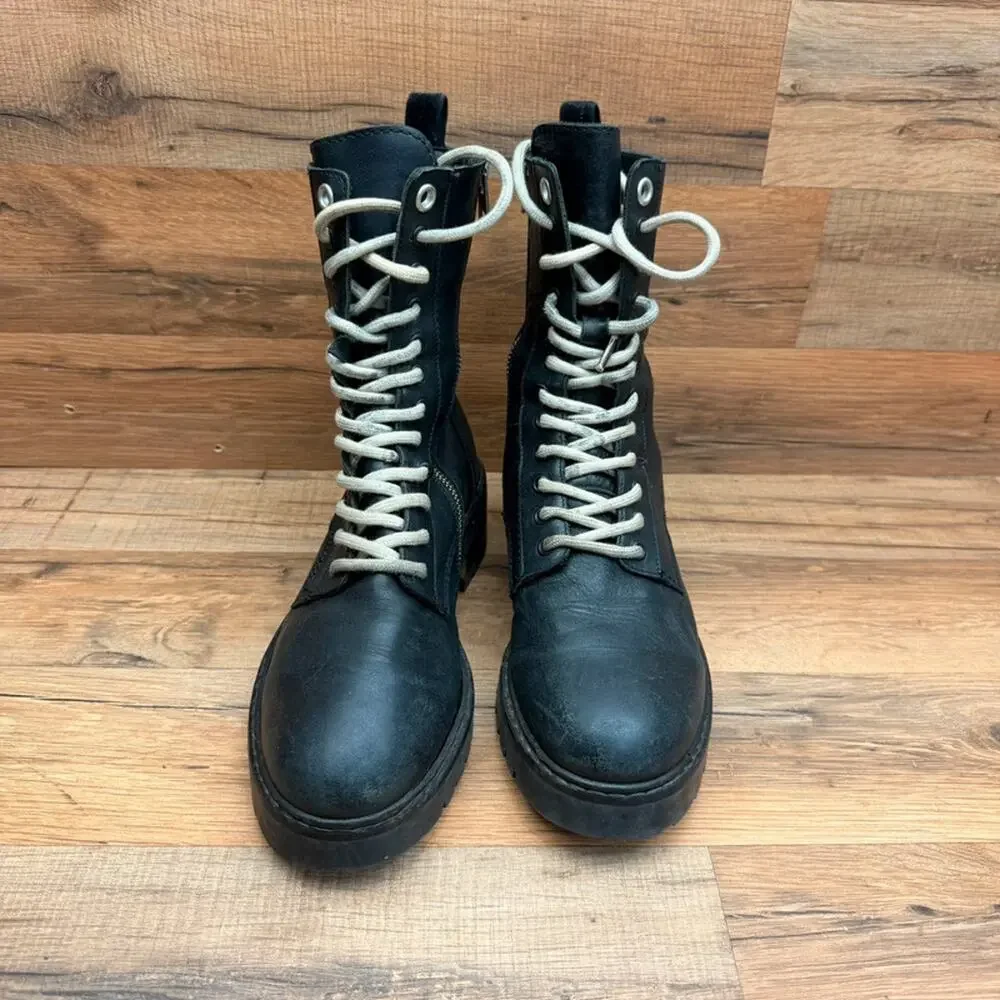 Allsaints women size 7 Eu38 black Leather Combat Boot